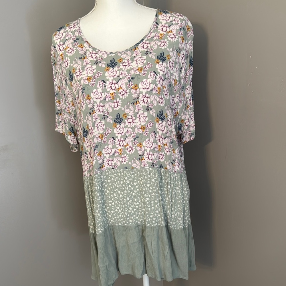 Belle Du Jour Pink and Green Asymmetrical Tunic